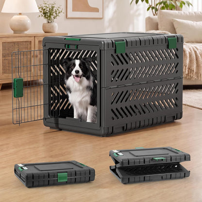 28" L Travel Dog Crate -Collapsible Dog Crate for Medium/Small Dogs, No Tools Required with Space Saving Design,Portable Foldable Dog Carrier with 2 Smooth Wheels,Handles for Easy Moving,Dark Grey