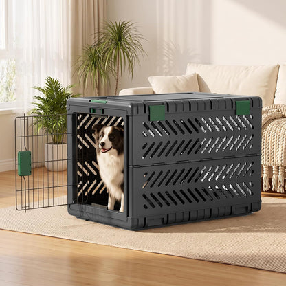28" L Travel Dog Crate -Collapsible Dog Crate for Medium/Small Dogs, No Tools Required with Space Saving Design,Portable Foldable Dog Carrier with 2 Smooth Wheels,Handles for Easy Moving,Dark Grey