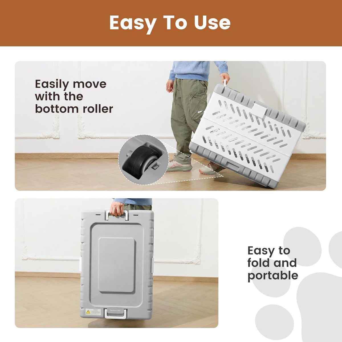 28" L Travel Dog Crate -Collapsible Dog Crate for Medium/Small Dogs, No Tools Required with Space Saving Design,Portable Foldable Dog Carrier with 2 Smooth Wheels,Handles for Easy Moving,Dark Grey