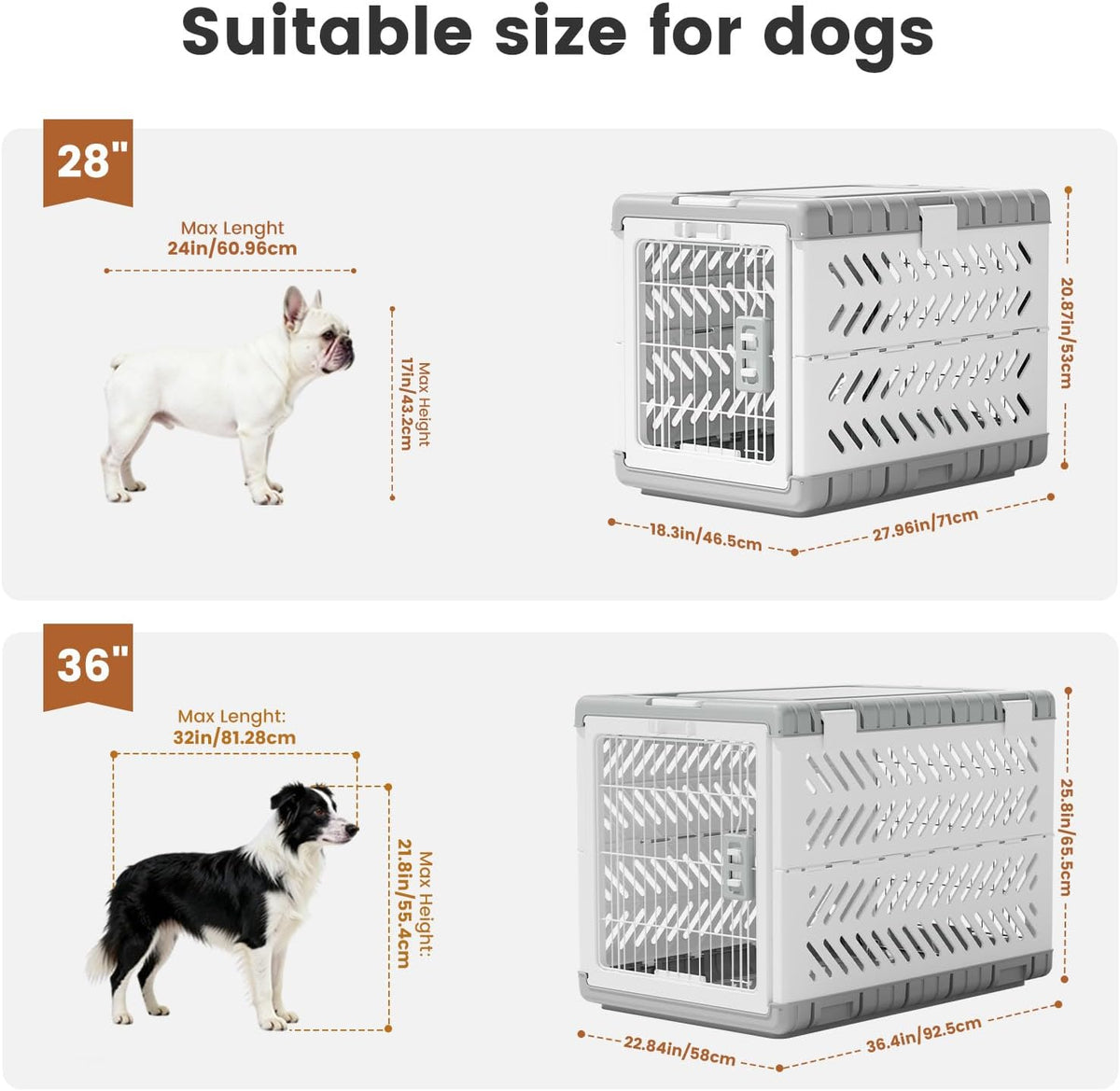 28" L Travel Dog Crate -Collapsible Dog Crate for Medium/Small Dogs, No Tools Required with Space Saving Design,Portable Foldable Dog Carrier with 2 Smooth Wheels,Handles for Easy Moving,Dark Grey