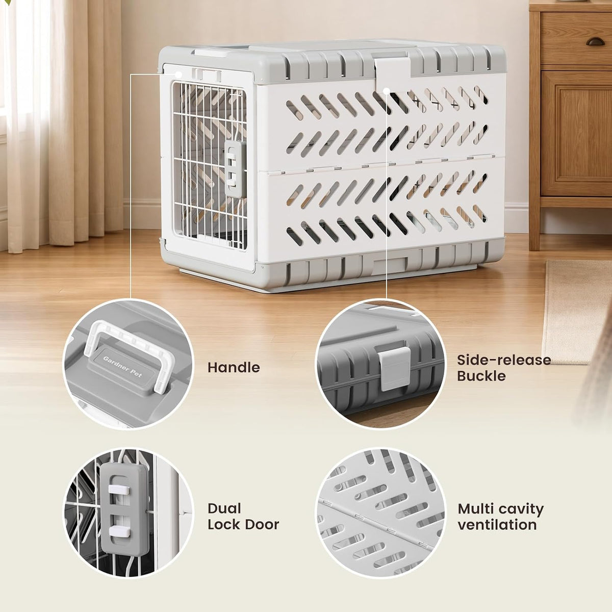 28" L Travel Dog Crate -Collapsible Dog Crate for Medium/Small Dogs, No Tools Required with Space Saving Design,Portable Foldable Dog Carrier with 2 Smooth Wheels,Handles for Easy Moving,Dark Grey