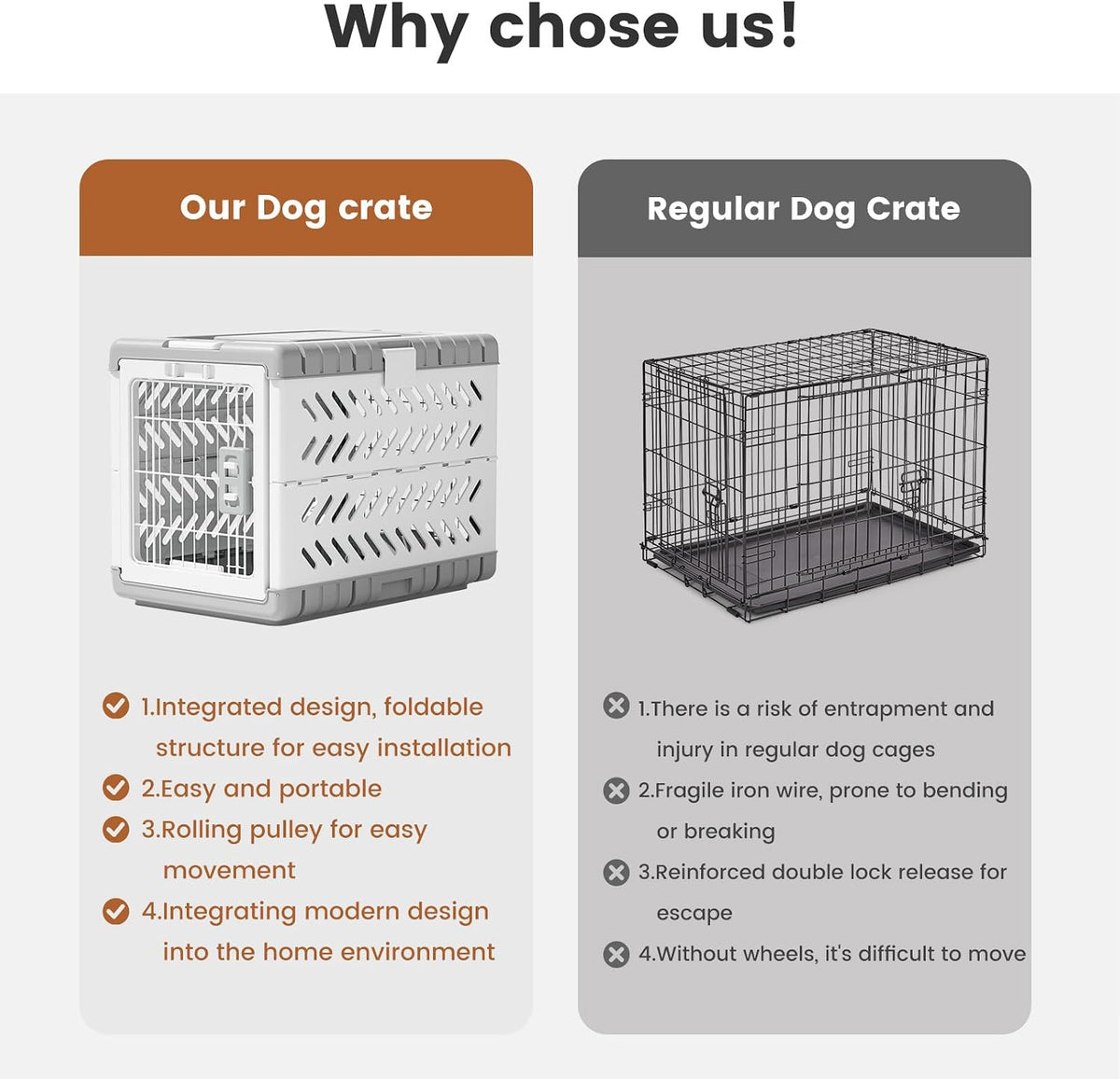 28" L Travel Dog Crate -Collapsible Dog Crate for Medium/Small Dogs, No Tools Required with Space Saving Design,Portable Foldable Dog Carrier with 2 Smooth Wheels,Handles for Easy Moving,Dark Grey