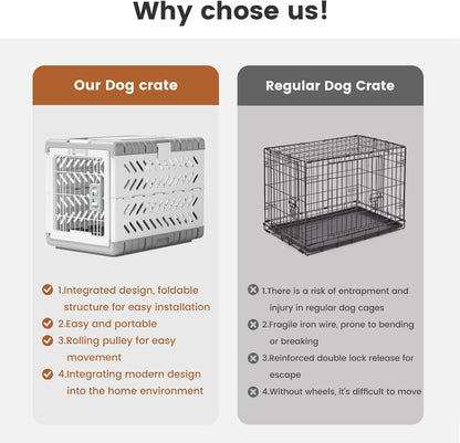 28" L Travel Dog Crate -Collapsible Dog Crate for Medium/Small Dogs, No Tools Required with Space Saving Design,Portable Foldable Dog Carrier with 2 Smooth Wheels,Handles for Easy Moving,Dark Grey
