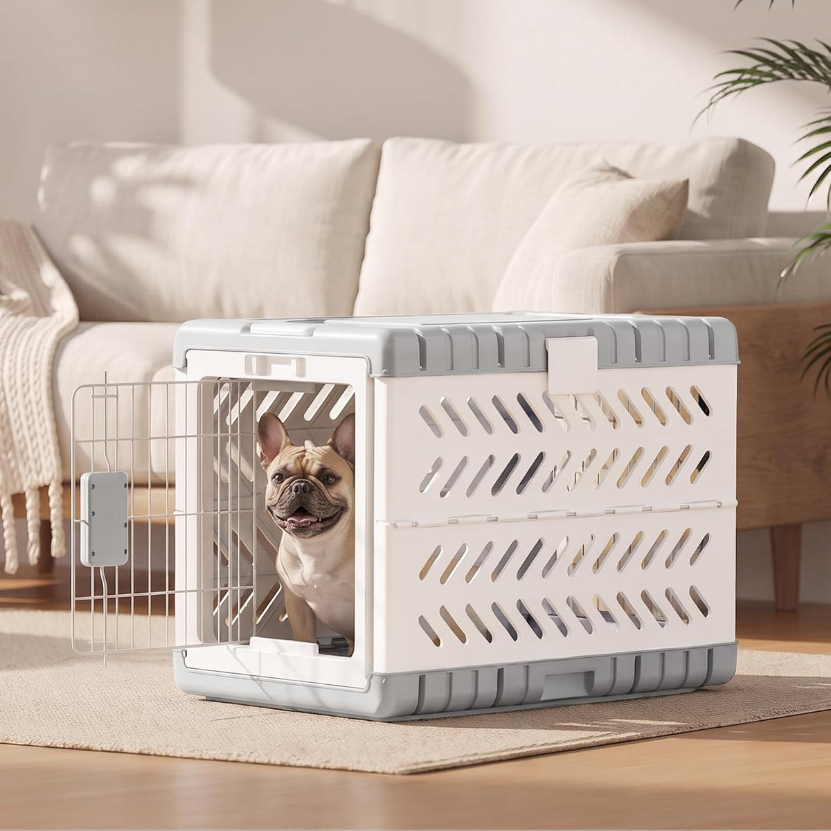 28" L Travel Dog Crate -Collapsible Dog Crate for Medium/Small Dogs, No Tools Required with Space Saving Design,Portable Foldable Dog Carrier with 2 Smooth Wheels,Handles for Easy Moving,Dark Grey