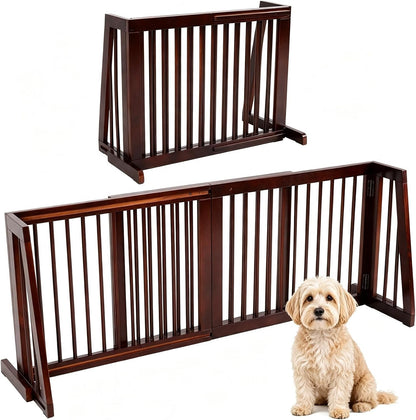 Freestanding Wood Dog Gate, 28''-80''L Expandable Extra Wide Fence