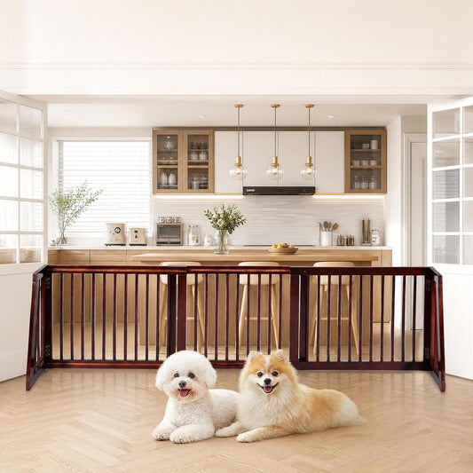 Freestanding Wood Dog Gate, 28''-80''L Expandable Extra Wide Fence