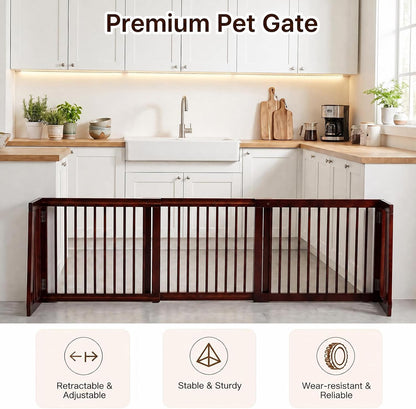 Freestanding Wood Dog Gate, 28''-80''L Expandable Extra Wide Fence