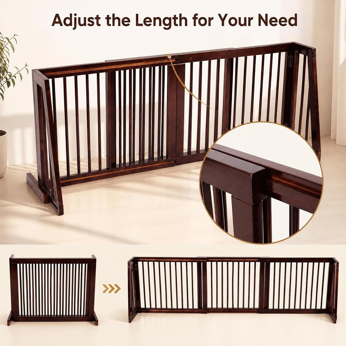 Freestanding Wood Dog Gate, 28''-80''L Expandable Extra Wide Fence