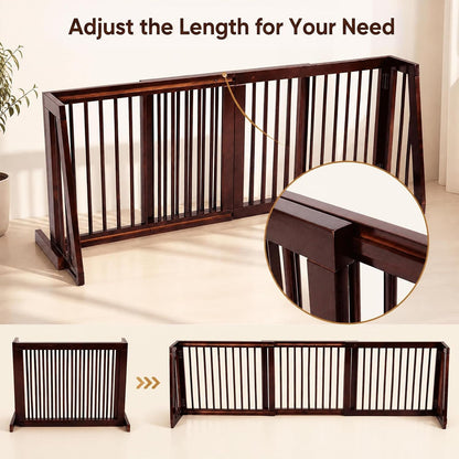 Freestanding Wood Dog Gate, 28''-80''L Expandable Extra Wide Fence