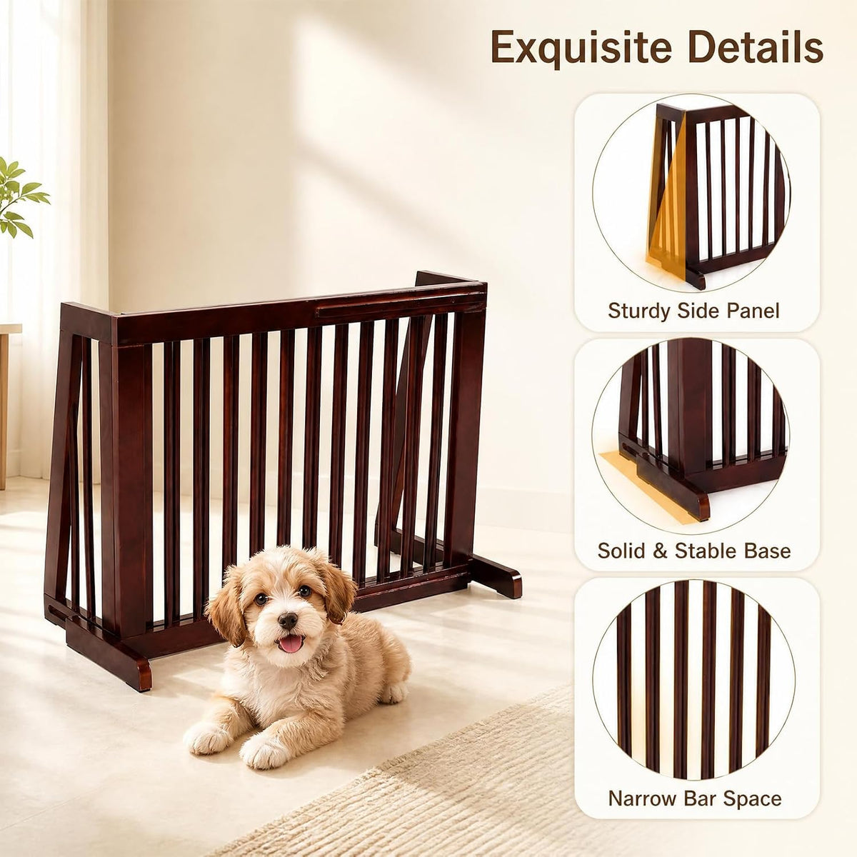 Freestanding Wood Dog Gate, 28''-80''L Expandable Extra Wide Fence