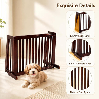 Freestanding Wood Dog Gate, 28''-80''L Expandable Extra Wide Fence