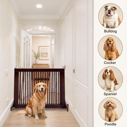 Freestanding Wood Dog Gate, 28''-80''L Expandable Extra Wide Fence