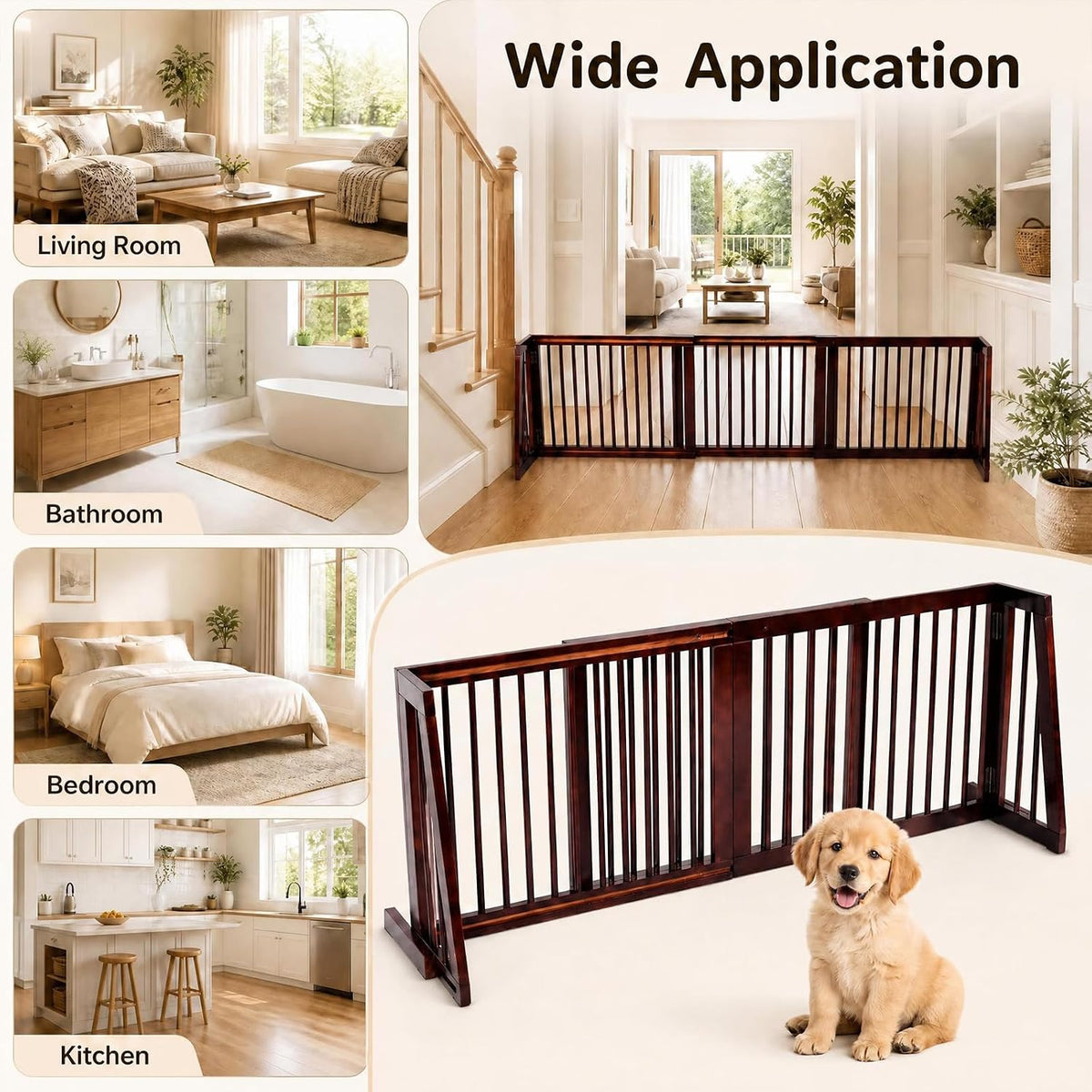 Freestanding Wood Dog Gate, 28''-80''L Expandable Extra Wide Fence