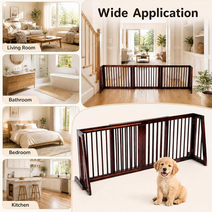 Freestanding Wood Dog Gate, 28''-80''L Expandable Extra Wide Fence