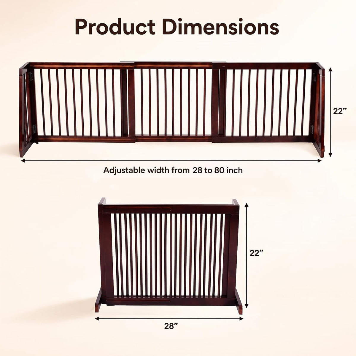 Freestanding Wood Dog Gate, 28''-80''L Expandable Extra Wide Fence