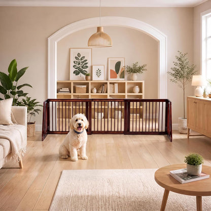 Freestanding Wood Dog Gate, 28''-80''L Expandable Extra Wide Fence