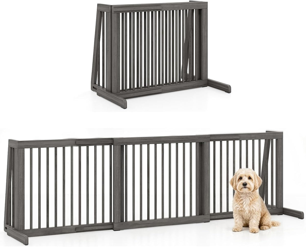 Freestanding Wood Dog Gate, 28''-80''L Expandable Extra Wide Fence