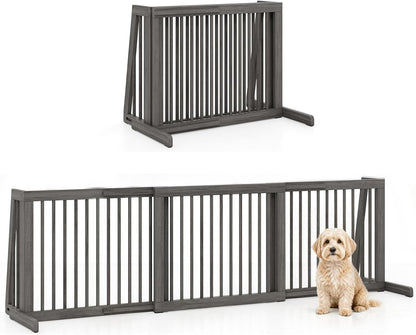 Freestanding Wood Dog Gate, 28''-80''L Expandable Extra Wide Fence