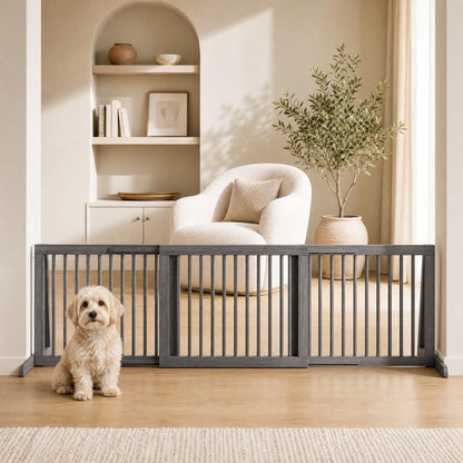 Freestanding Wood Dog Gate, 28''-80''L Expandable Extra Wide Fence