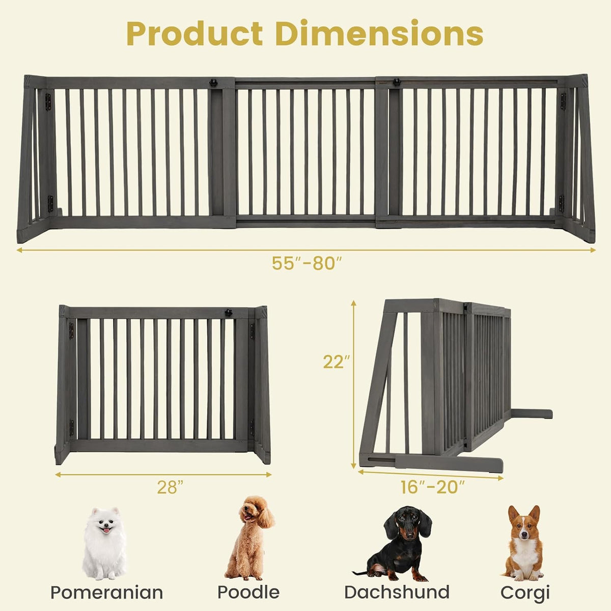 Freestanding Wood Dog Gate, 28''-80''L Expandable Extra Wide Fence