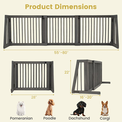 Freestanding Wood Dog Gate, 28''-80''L Expandable Extra Wide Fence