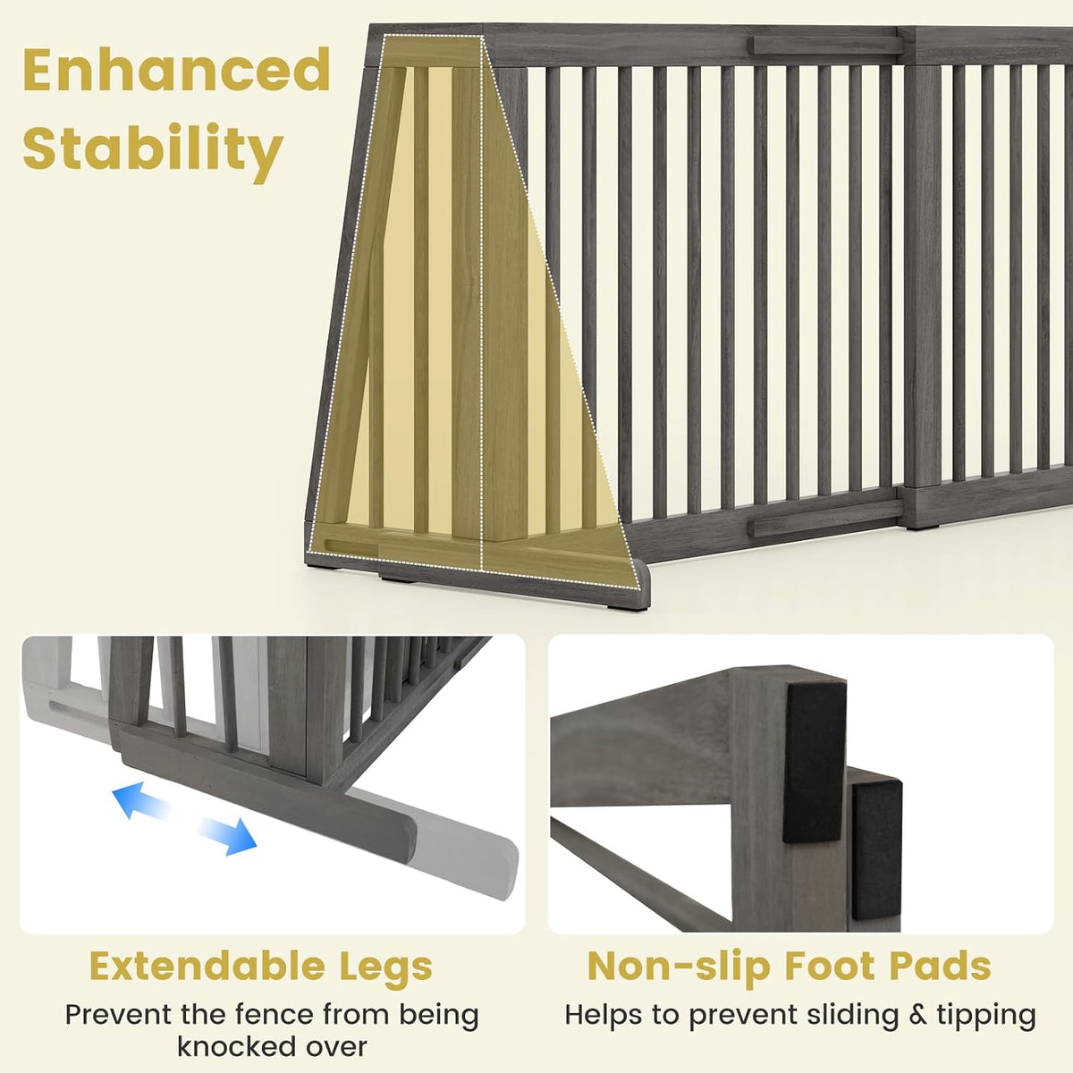 Freestanding Wood Dog Gate, 28''-80''L Expandable Extra Wide Fence