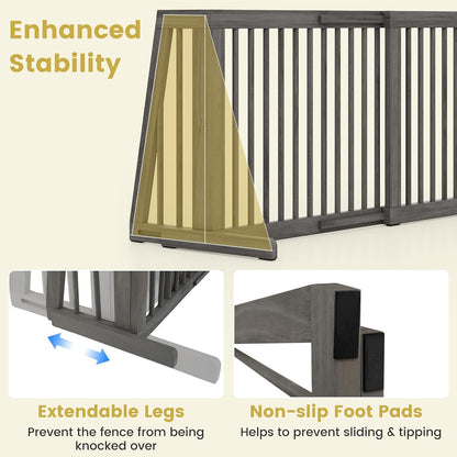 Freestanding Wood Dog Gate, 28''-80''L Expandable Extra Wide Fence