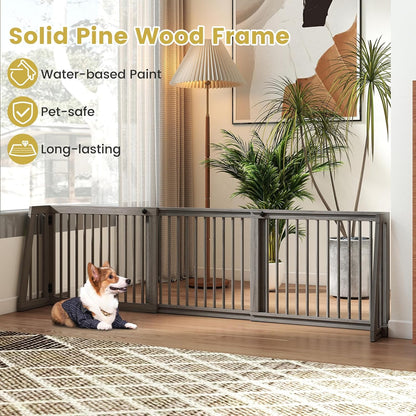 Freestanding Wood Dog Gate, 28''-80''L Expandable Extra Wide Fence