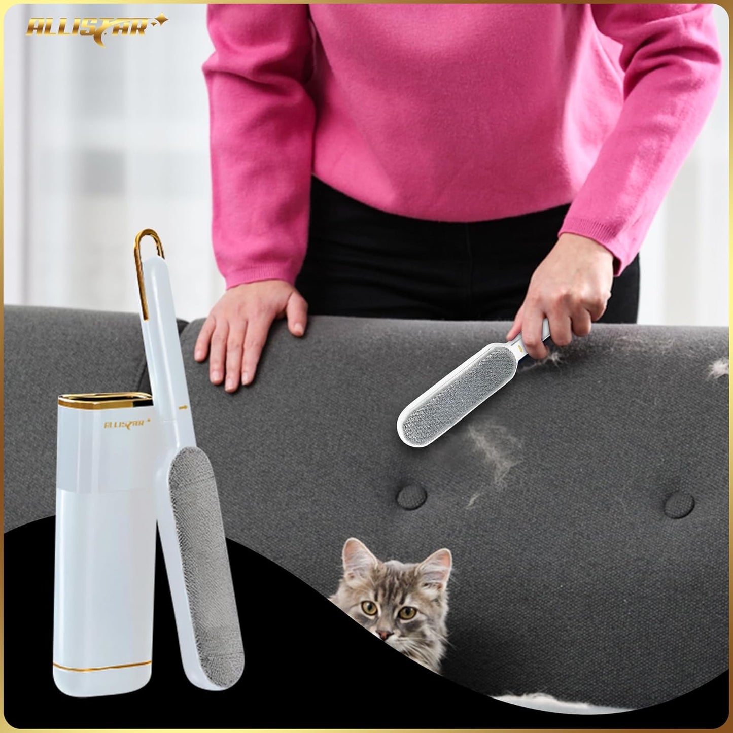 Lint Brush, Lint Remover, and Pet Hair Remover for Laundry, Clothes, Couches, Car Seats, Furniture and Fabric. Reusable Dog and Cat Fur Wizard Hair Removal Brush. ALLISTAR (Midnight Blue)