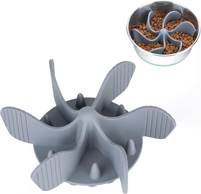 Slow Feeder Dog Bowls Insert [Octopus Suction Cups] Super Firm Slow Eating Dog Bowl [Cuttable] for Large Breed and Medium Size Dog Compatible with Regular and Elevated Dog Bowls (Turbine)