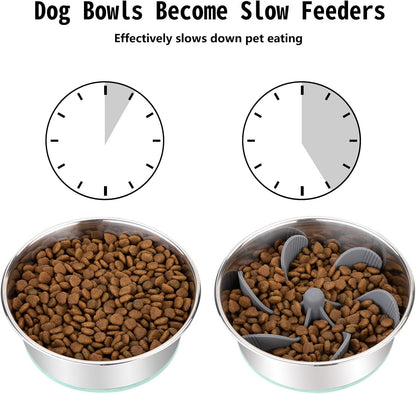 Slow Feeder Dog Bowls Insert [Octopus Suction Cups] Super Firm Slow Eating Dog Bowl [Cuttable] for Large Breed and Medium Size Dog Compatible with Regular and Elevated Dog Bowls (Turbine)
