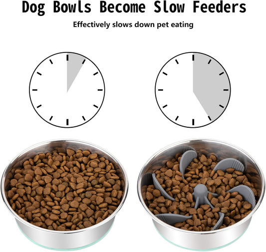 Slow Feeder Dog Bowls Insert [Octopus Suction Cups] Super Firm Slow Eating Dog Bowl [Cuttable] for Large Breed and Medium Size Dog Compatible with Regular and Elevated Dog Bowls (Turbine)