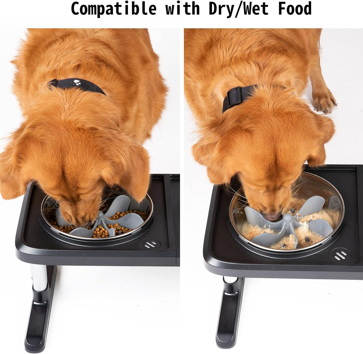 Slow Feeder Dog Bowls Insert [Octopus Suction Cups] Super Firm Slow Eating Dog Bowl [Cuttable] for Large Breed and Medium Size Dog Compatible with Regular and Elevated Dog Bowls (Turbine)