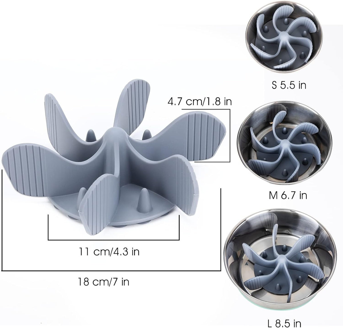 Slow Feeder Dog Bowls Insert [Octopus Suction Cups] Super Firm Slow Eating Dog Bowl [Cuttable] for Large Breed and Medium Size Dog Compatible with Regular and Elevated Dog Bowls (Turbine)