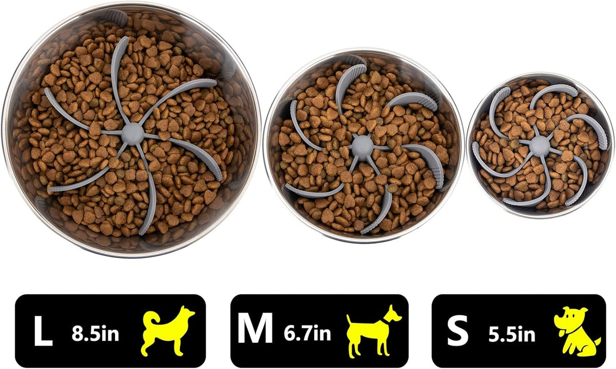 Slow Feeder Dog Bowls Insert [Octopus Suction Cups] Super Firm Slow Eating Dog Bowl [Cuttable] for Large Breed and Medium Size Dog Compatible with Regular and Elevated Dog Bowls (Turbine)