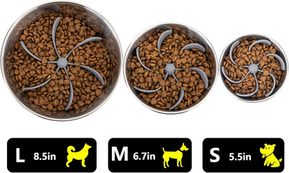 Slow Feeder Dog Bowls Insert [Octopus Suction Cups] Super Firm Slow Eating Dog Bowl [Cuttable] for Large Breed and Medium Size Dog Compatible with Regular and Elevated Dog Bowls (Turbine)
