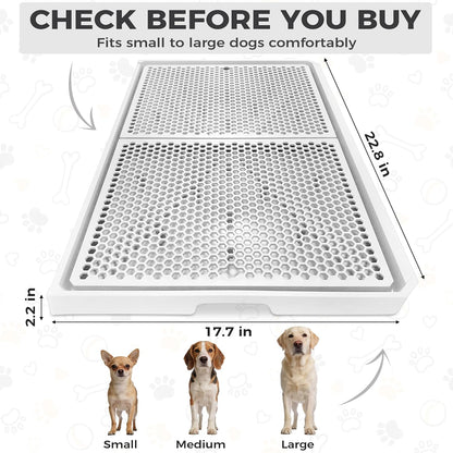 Dog Pee Pad Holder with Raised Mesh Grate – Expandable Indoor Puppy Potty Tray, Heavy Duty Plastic, Keeps Paws Dry, Fits Standard 24x15 Pads –