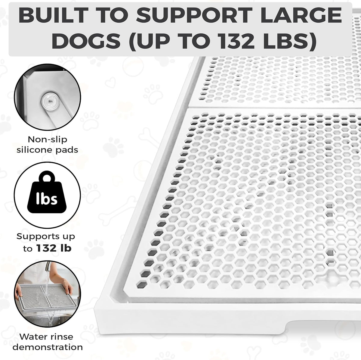Dog Pee Pad Holder with Raised Mesh Grate – Expandable Indoor Puppy Potty Tray, Heavy Duty Plastic, Keeps Paws Dry, Fits Standard 24x15 Pads –