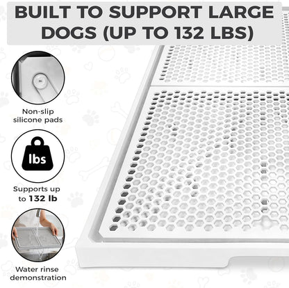 Dog Pee Pad Holder with Raised Mesh Grate – Expandable Indoor Puppy Potty Tray, Heavy Duty Plastic, Keeps Paws Dry, Fits Standard 24x15 Pads –