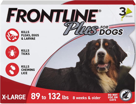 FRONTLINE Plus Flea & Tick Spot Treatment for X-Large Breed Dogs 89-132 lbs. (Red) Count of 3