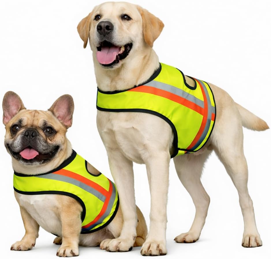Reflective Dog Vest, High Visibility Dog Safety Vest for Night Walking, Dog Hunting Vest for Outdoor, Hi-Vis Fluorescent Yellow