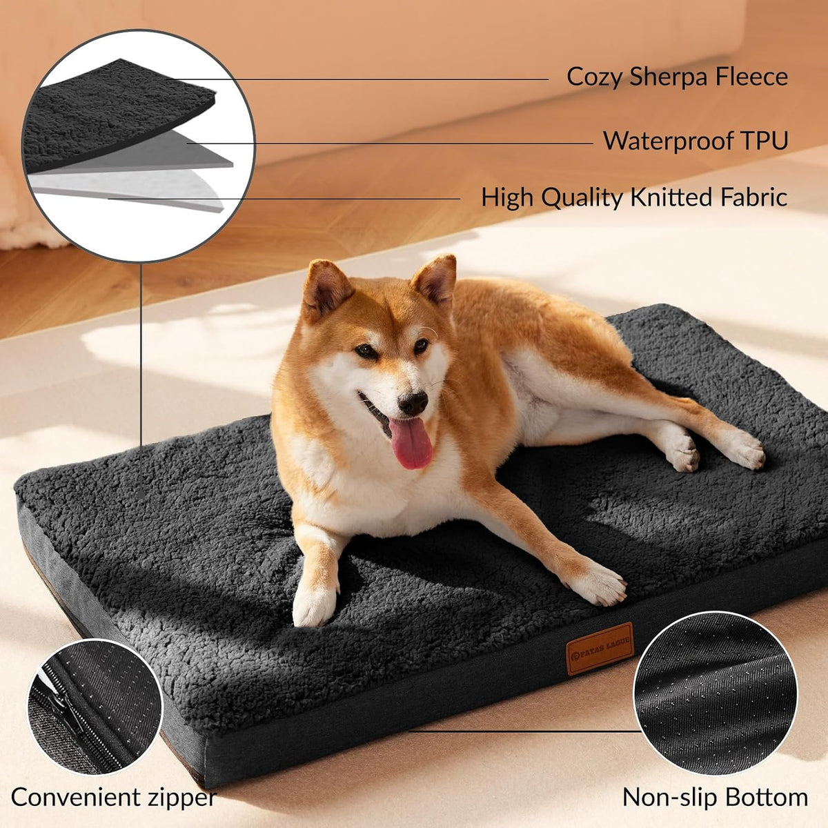 Orthopedic Large Dog Bed Washable Pet Sofa Mat 48''X30'' Black
