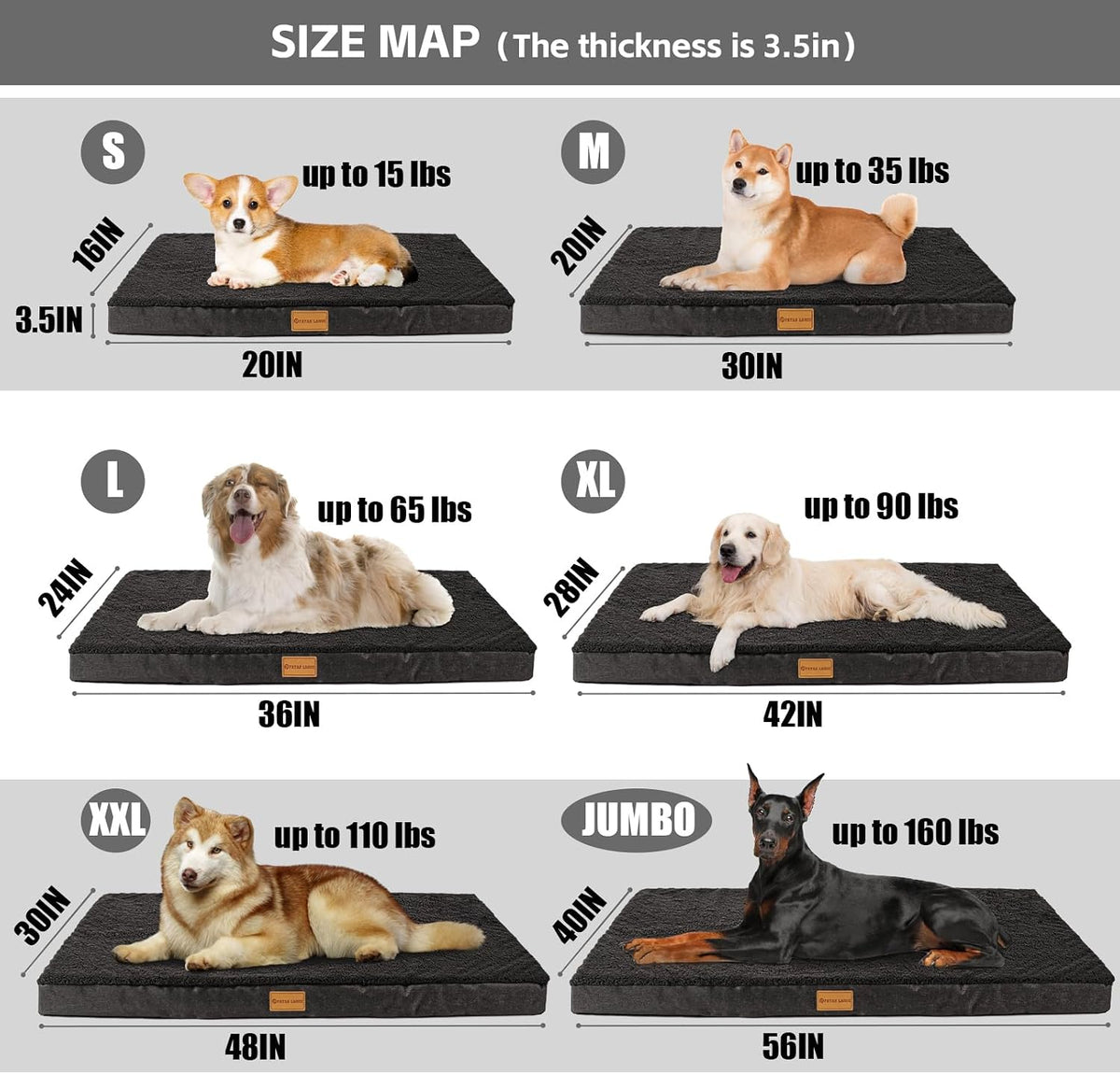 Orthopedic Large Dog Bed Washable Pet Sofa Mat 48''X30'' Black