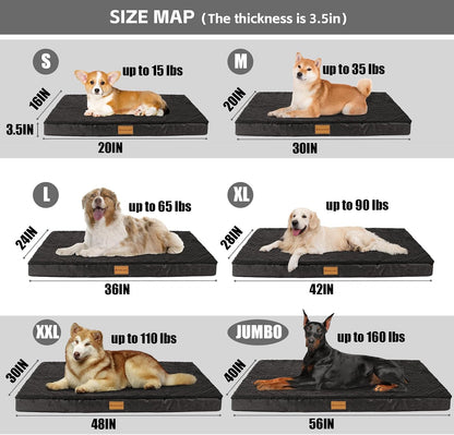 Orthopedic Large Dog Bed Washable Pet Sofa Mat 48''X30'' Black