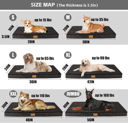 Orthopedic Large Dog Bed Washable Pet Sofa Mat 48''X30'' Black