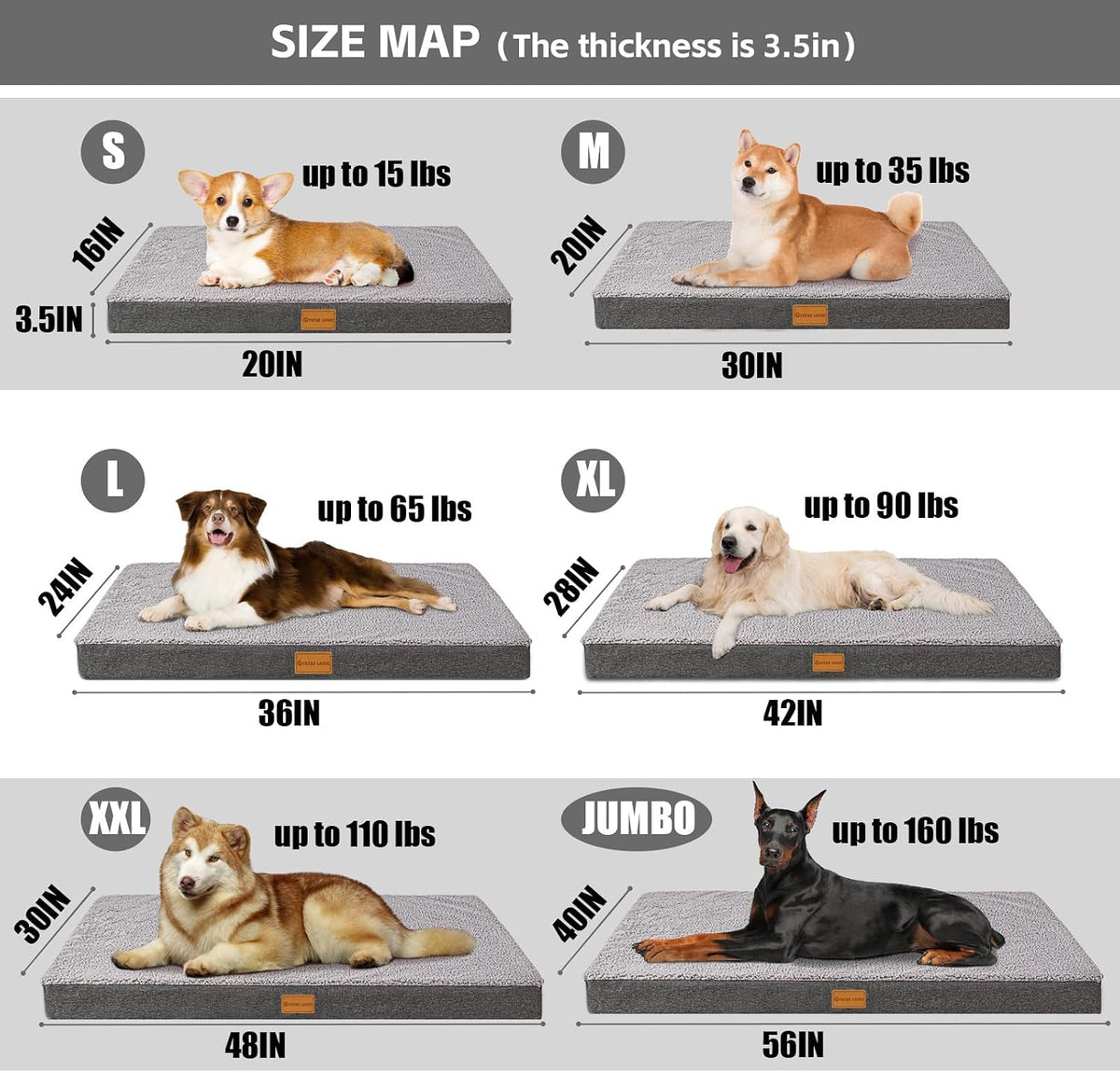 Orthopedic Large Dog Bed Washable Pet Sofa Mat 48''X30'' Black
