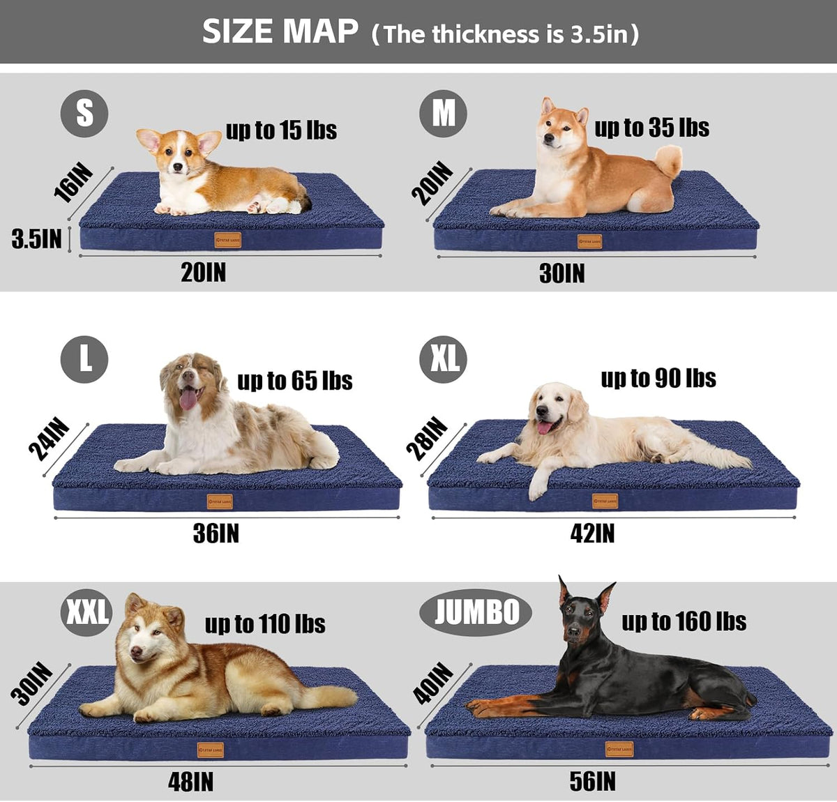 Orthopedic Large Dog Bed Washable Pet Sofa Mat 48''X30'' Black