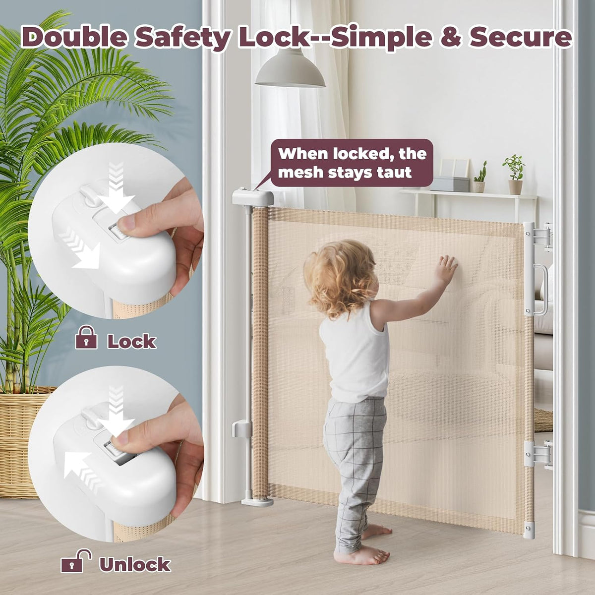 Retractable Baby Gate for Stairs & Doorways, Dog Gate Indoor Outdoor
