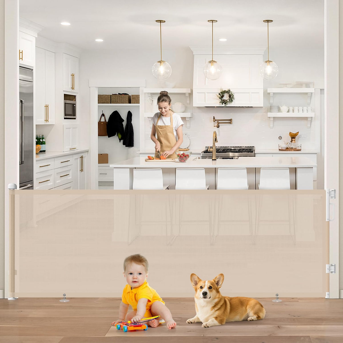Retractable Baby Gate for Stairs & Doorways, Dog Gate Indoor Outdoor