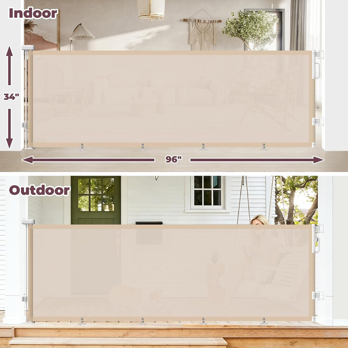 Retractable Baby Gate for Stairs & Doorways, Dog Gate Indoor Outdoor